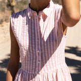 The Kōr Shirt Dress in Coral Stripe