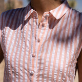 The Kōr Shirt Dress in Coral Stripe