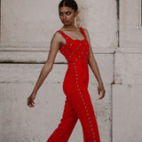 Madeline Embellished Red Jumpsuit