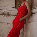 Madeline Embellished Red Jumpsuit