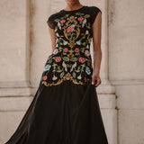 Madeline Embroidered Black Maxi Dress